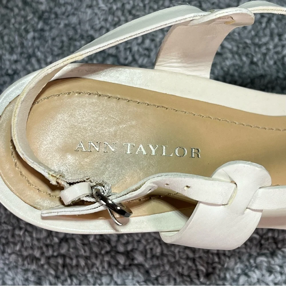 Ann Taylor Strappy Sling Back Wedge Heel Sandals Ivory Size 9.5